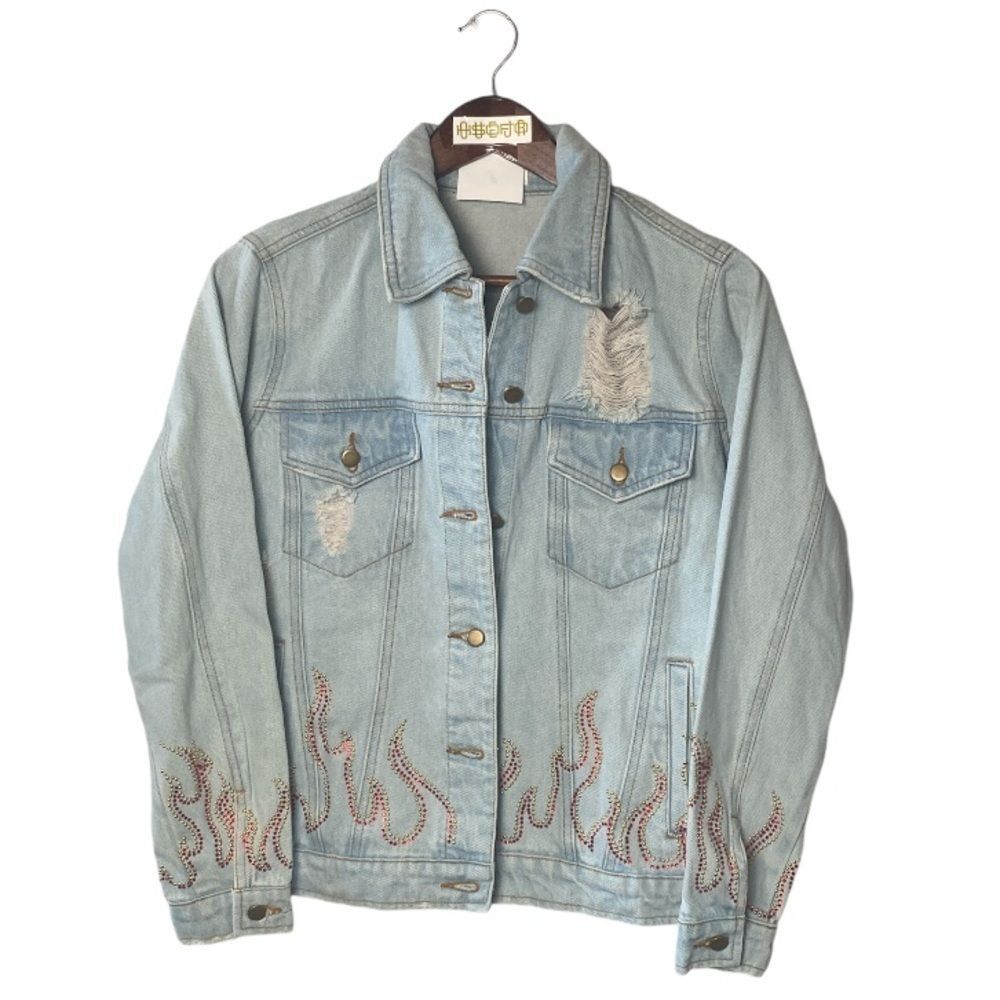 HONEY PUNCH light wash denim jacket with fire stones // S